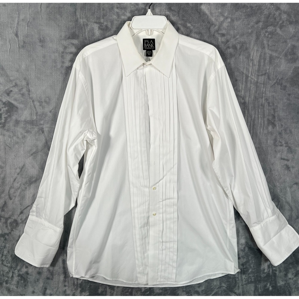 Jos A Bank Tuxedo White Dress Shirt Mens 16.5 32 Button Up French Cuff Pleated